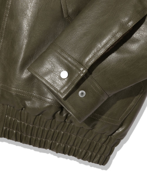 FLEECE COLLAR FLIGHT MA-1 LEATHER JACKET_KHAKI
