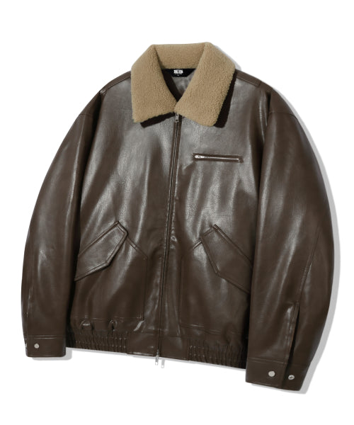 FLEECE COLLAR FLIGHT MA-1 LEATHER JACKET_BROWN