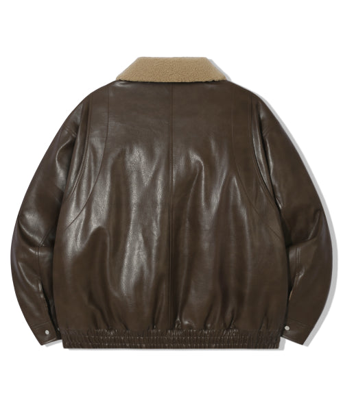 FLEECE COLLAR FLIGHT MA-1 LEATHER JACKET_BROWN