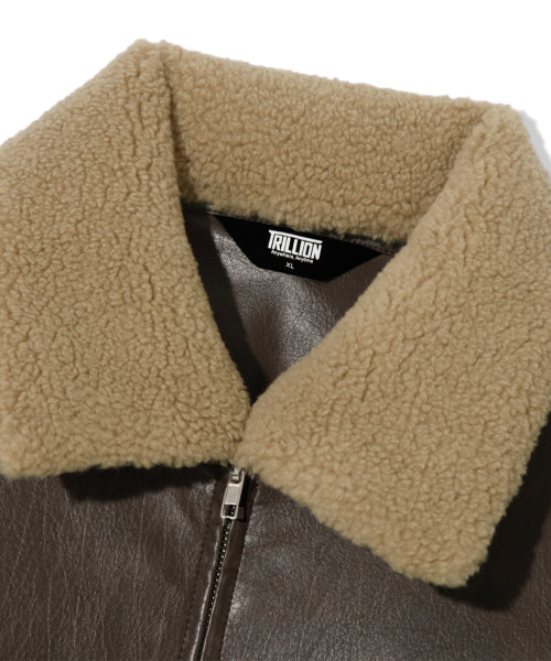 FLEECE COLLAR FLIGHT MA-1 LEATHER JACKET_BROWN
