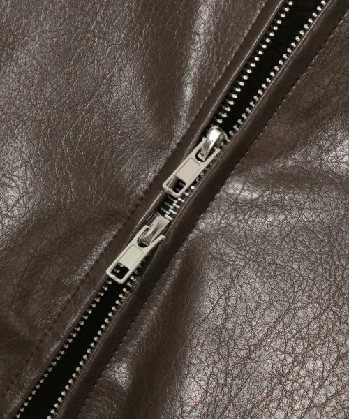 FLEECE COLLAR FLIGHT MA-1 LEATHER JACKET_BROWN