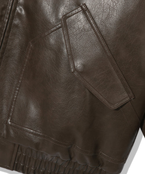 FLEECE COLLAR FLIGHT MA-1 LEATHER JACKET_BROWN