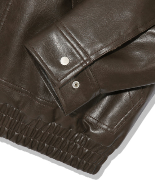 FLEECE COLLAR FLIGHT MA-1 LEATHER JACKET_BROWN