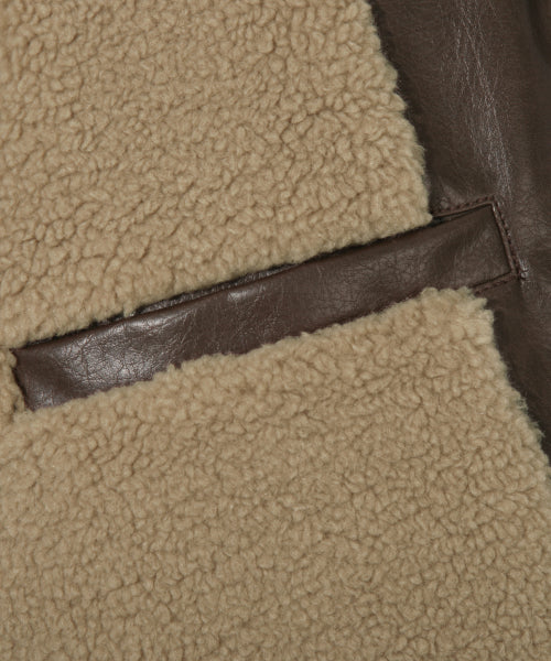 FLEECE COLLAR FLIGHT MA-1 LEATHER JACKET_BROWN