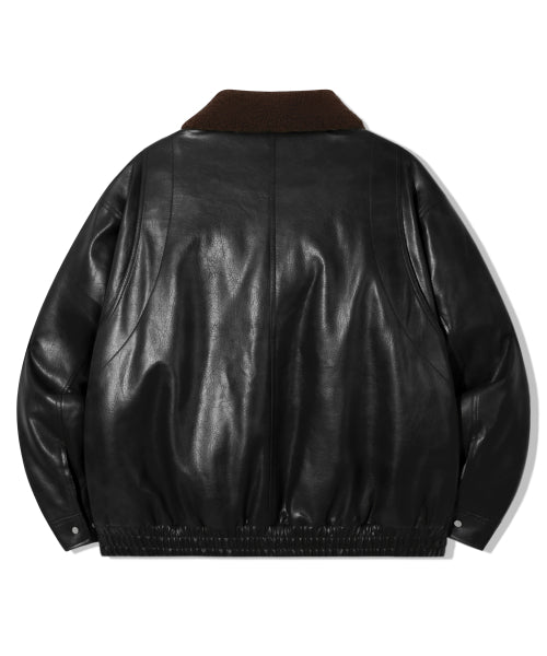 FLEECE COLLAR FLIGHT MA-1 LEATHER JACKET_BLACK