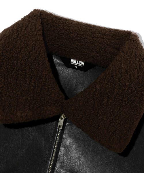 FLEECE COLLAR FLIGHT MA-1 LEATHER JACKET_BLACK