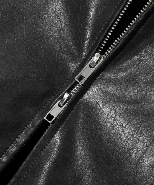 FLEECE COLLAR FLIGHT MA-1 LEATHER JACKET_BLACK