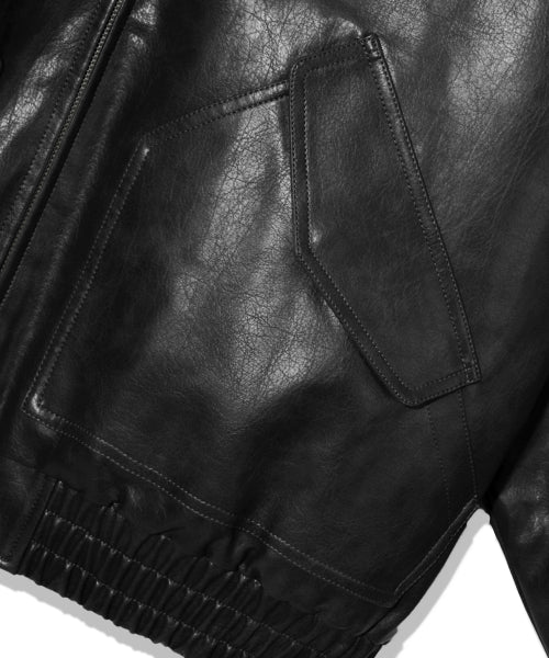 FLEECE COLLAR FLIGHT MA-1 LEATHER JACKET_BLACK