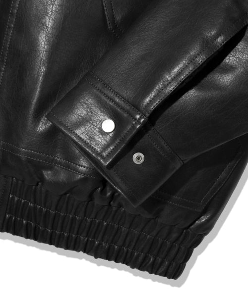 FLEECE COLLAR FLIGHT MA-1 LEATHER JACKET_BLACK