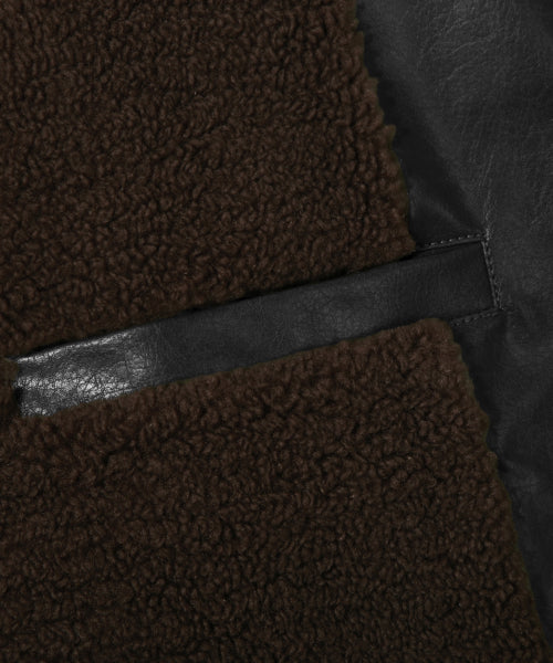 FLEECE COLLAR FLIGHT MA-1 LEATHER JACKET_BLACK