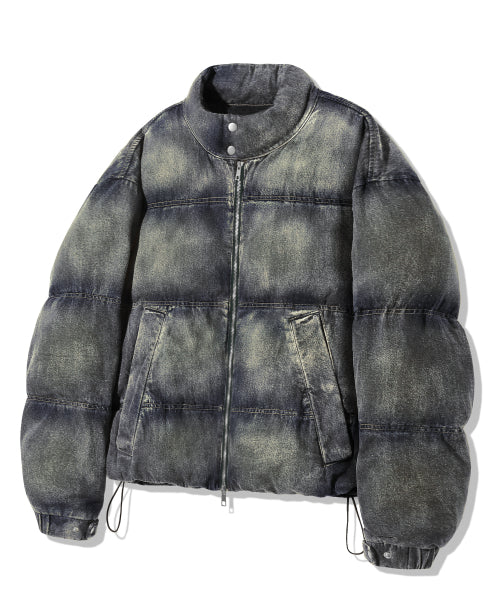BIKER WASHED DENIM PUFFER SHORT PADDING_SAND BLUE