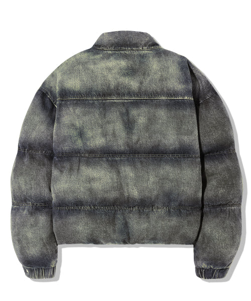 BIKER WASHED DENIM PUFFER SHORT PADDING_SAND BLUE