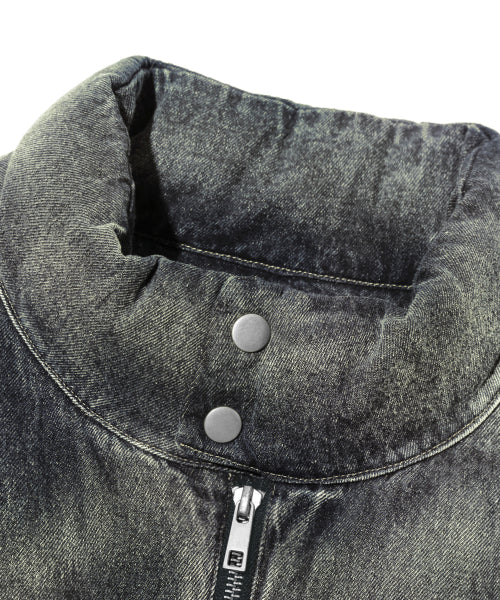 BIKER WASHED DENIM PUFFER SHORT PADDING_SAND BLUE