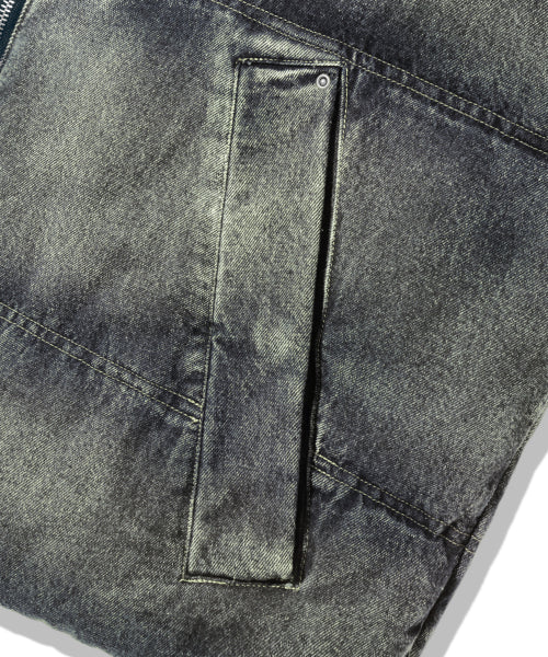 BIKER WASHED DENIM PUFFER SHORT PADDING_SAND BLUE
