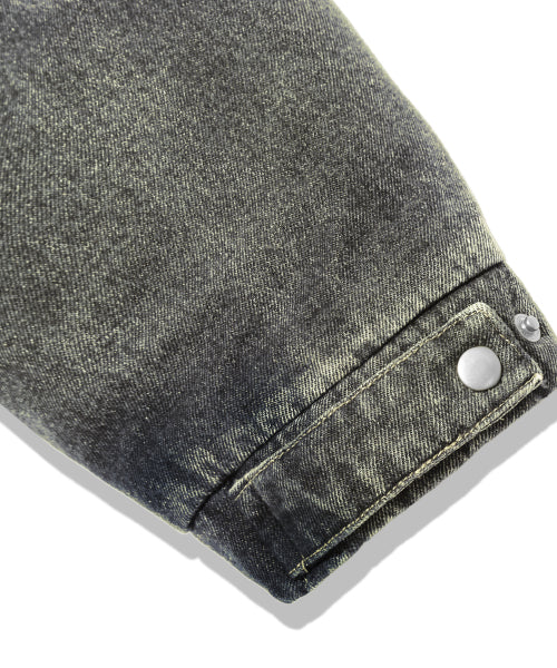 BIKER WASHED DENIM PUFFER SHORT PADDING_SAND BLUE