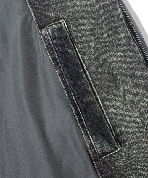 BIKER WASHED DENIM PUFFER SHORT PADDING_SAND BLUE