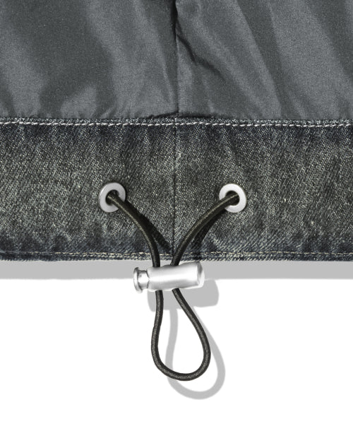 BIKER WASHED DENIM PUFFER SHORT PADDING_SAND BLUE