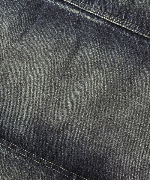 BIKER WASHED DENIM PUFFER SHORT PADDING_SAND BLUE