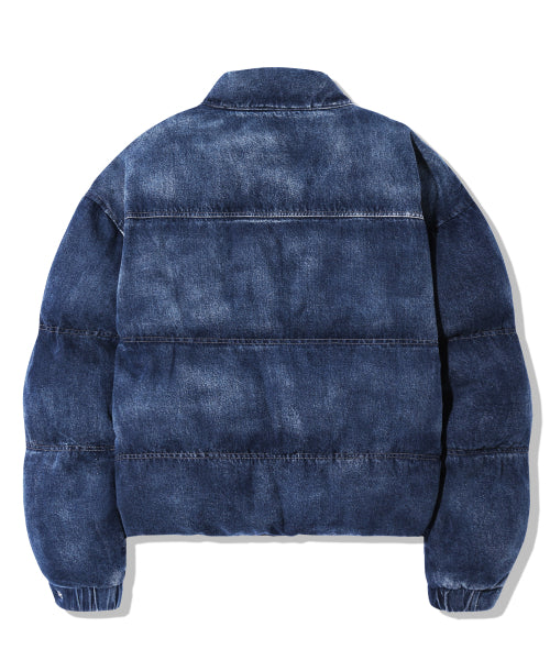 BIKER WASHED DENIM PUFFER SHORT PADDING_MIDDLE BLUE