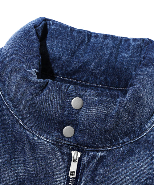 BIKER WASHED DENIM PUFFER SHORT PADDING_MIDDLE BLUE