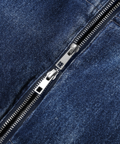 BIKER WASHED DENIM PUFFER SHORT PADDING_MIDDLE BLUE