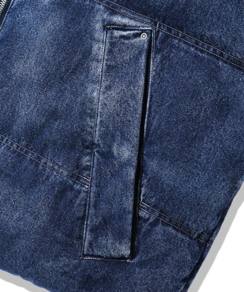 BIKER WASHED DENIM PUFFER SHORT PADDING_MIDDLE BLUE