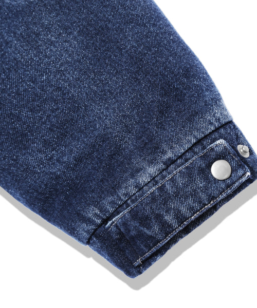 BIKER WASHED DENIM PUFFER SHORT PADDING_MIDDLE BLUE