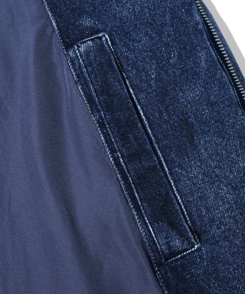 BIKER WASHED DENIM PUFFER SHORT PADDING_MIDDLE BLUE