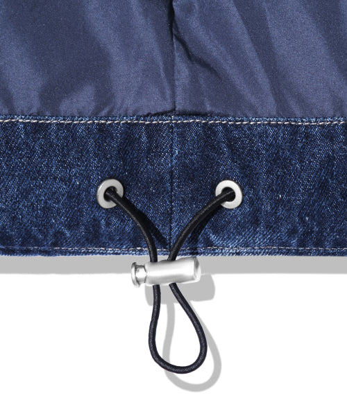 BIKER WASHED DENIM PUFFER SHORT PADDING_MIDDLE BLUE