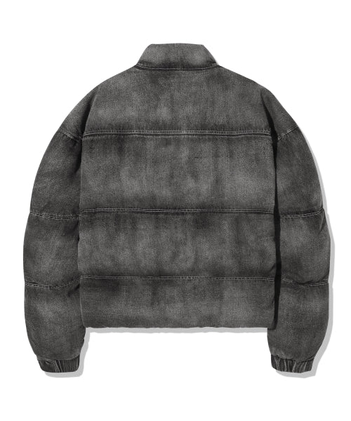 BIKER WASHED DENIM PUFFER SHORT PADDING_BLACK
