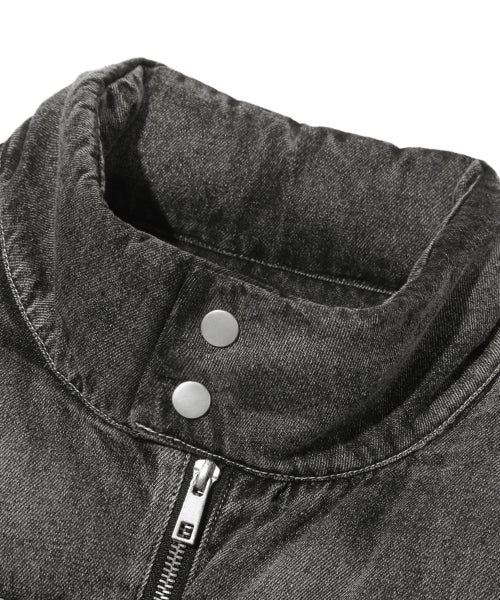 BIKER WASHED DENIM PUFFER SHORT PADDING_BLACK