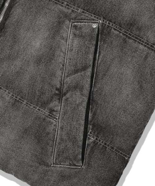 BIKER WASHED DENIM PUFFER SHORT PADDING_BLACK
