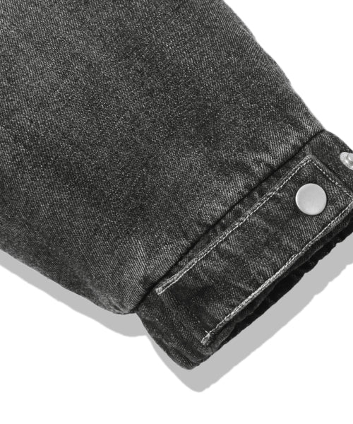 BIKER WASHED DENIM PUFFER SHORT PADDING_BLACK