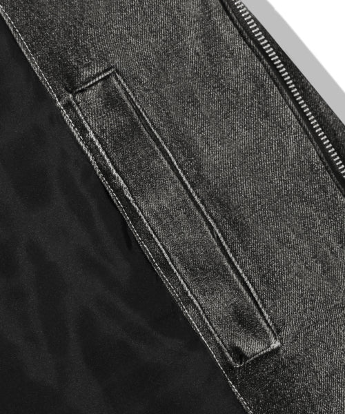 BIKER WASHED DENIM PUFFER SHORT PADDING_BLACK