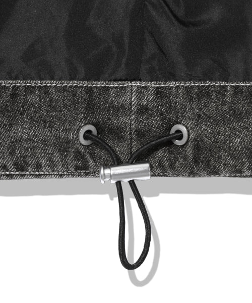 BIKER WASHED DENIM PUFFER SHORT PADDING_BLACK