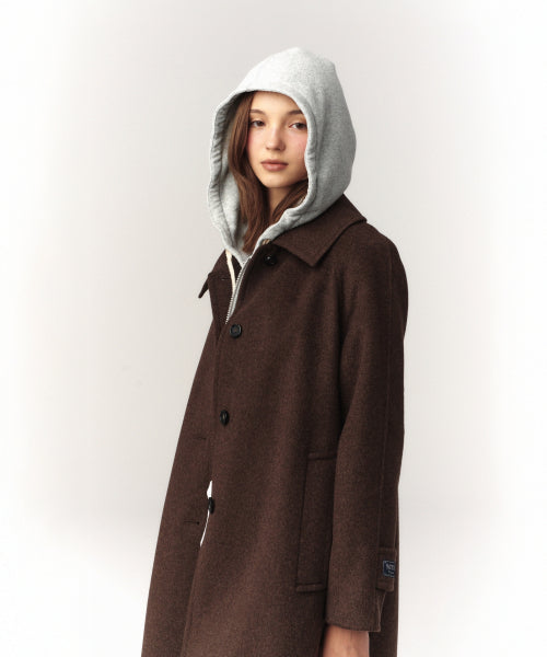 (W) A-Line Wool Blend Single Coat Brown