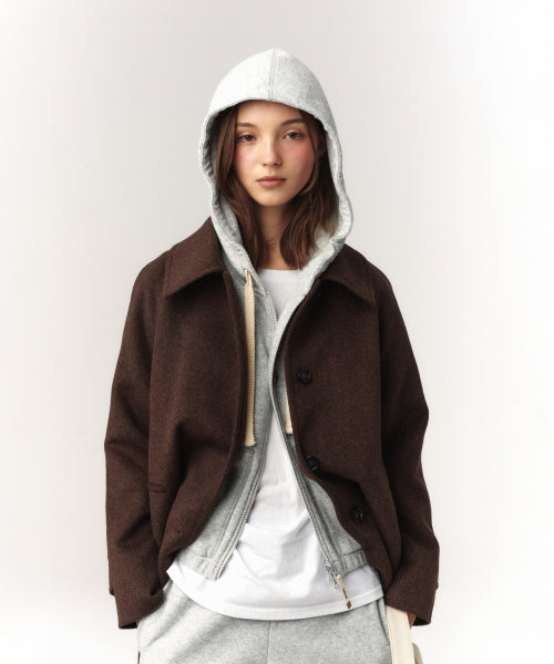 (W) A-Line Wool Blend Single Coat Brown