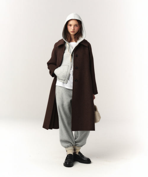 (W) A-Line Wool Blend Single Coat Brown