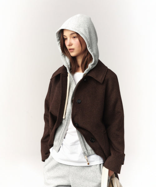 (W) A-Line Wool Blend Single Coat Brown