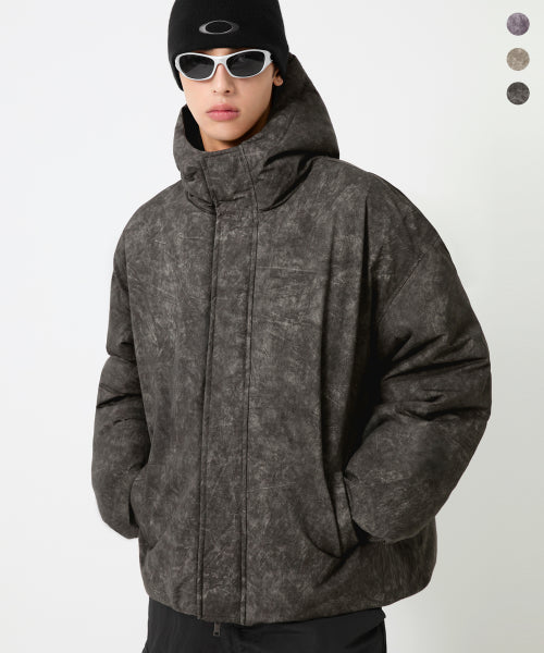 PIGMENT DYEING PUFFER HOOD SHORT PADDING_3color