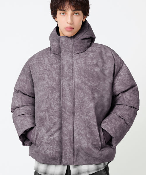 PIGMENT DYEING PUFFER HOOD SHORT PADDING_3color