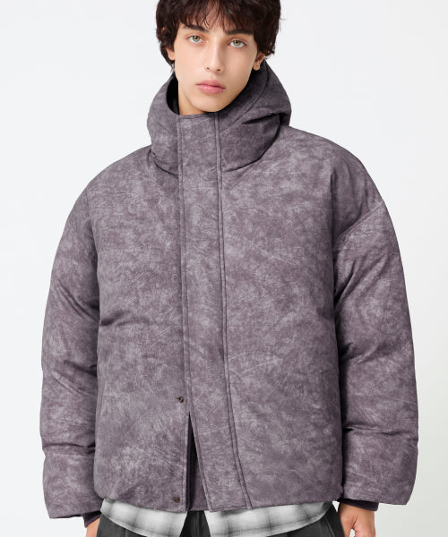 PIGMENT DYEING PUFFER HOOD SHORT PADDING_3color