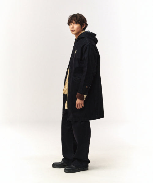 Velvet Denim Mid-Length Hood Coat Indigo