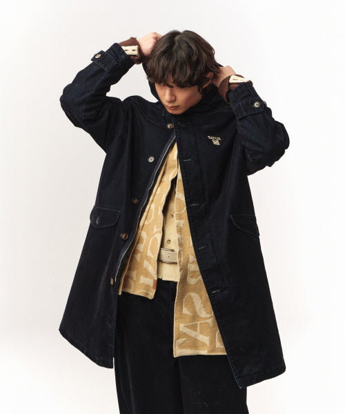 Velvet Denim Mid-Length Hood Coat Indigo