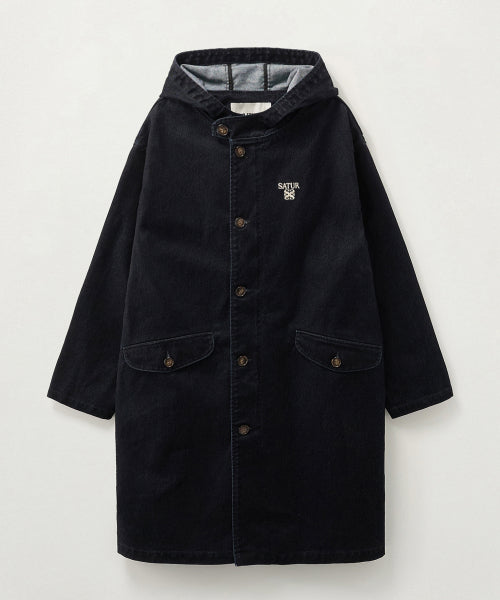 Velvet Denim Mid-Length Hood Coat Indigo