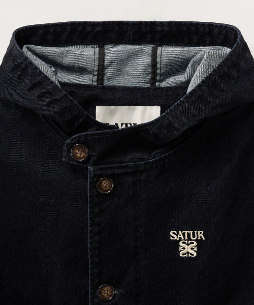 Velvet Denim Mid-Length Hood Coat Indigo