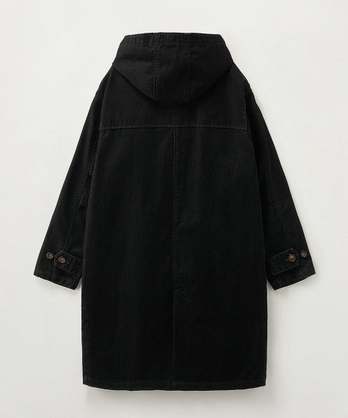 Velvet Denim Mid-Length Hood Coat Black