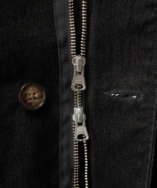 Velvet Denim Mid-Length Hood Coat Black