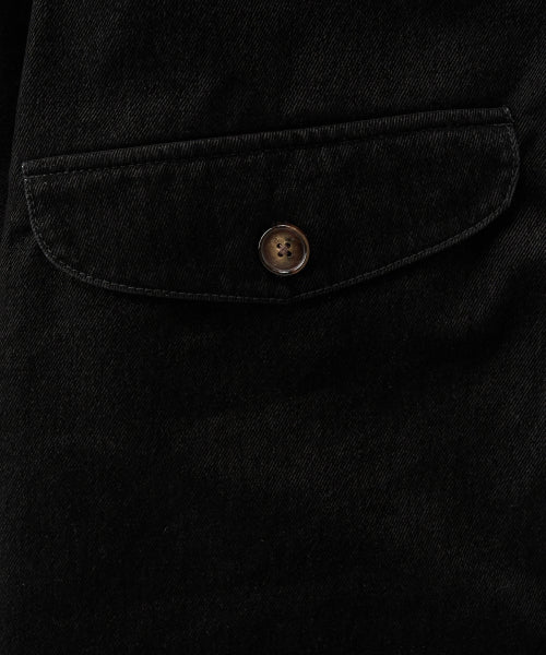 Velvet Denim Mid-Length Hood Coat Black