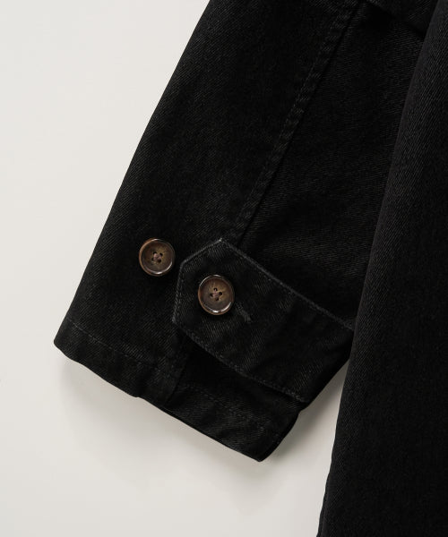 Velvet Denim Mid-Length Hood Coat Black